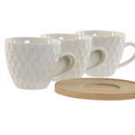 Set di 6 Tazze con Piatto Home ESPRIT Bianco Bambù Porcellana 90 ml