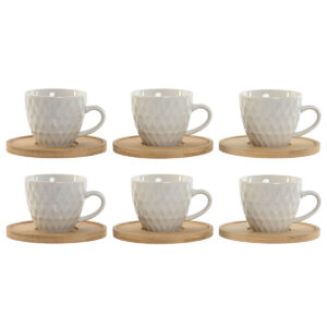 Set di 6 Tazze con Piatto Home ESPRIT Bianco Bambù Porcellana 90 ml