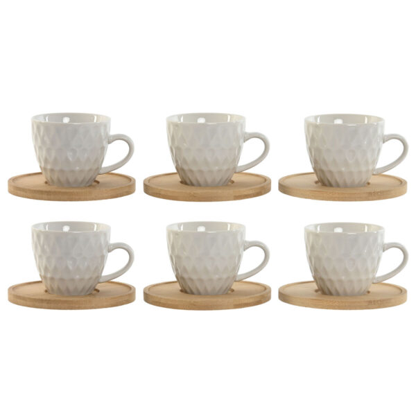 Set di 6 Tazze con Piatto Home ESPRIT Bianco Bambù Porcellana 90 ml