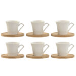 Set di 6 Tazze con Piatto Home ESPRIT Bianco Bambù Porcellana 90 ml