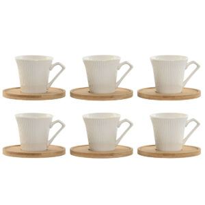 Set di 6 Tazze con Piatto Home ESPRIT Bianco Bambù Porcellana 90 ml