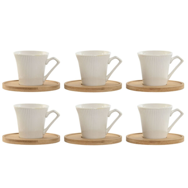 Set di 6 Tazze con Piatto Home ESPRIT Bianco Bambù Porcellana 90 ml
