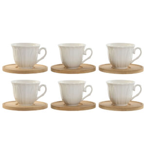 Set di Tazze da Caffè Home ESPRIT Bianco Bambù Porcellana 90 ml