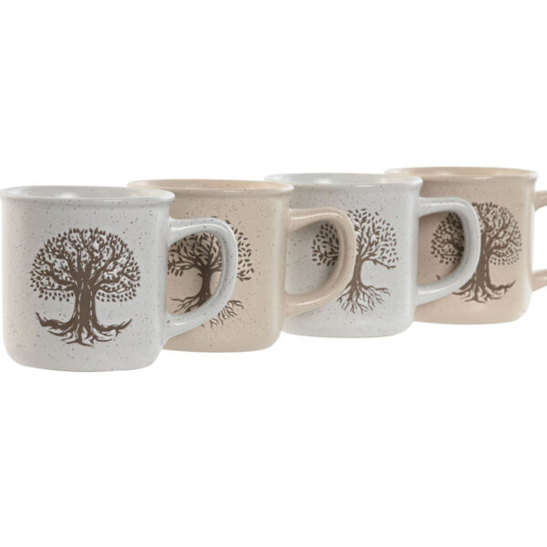 Tazza Mug Home ESPRIT Bianco Beige Tradizionale Albero della vita 330 ml (4 Unità)