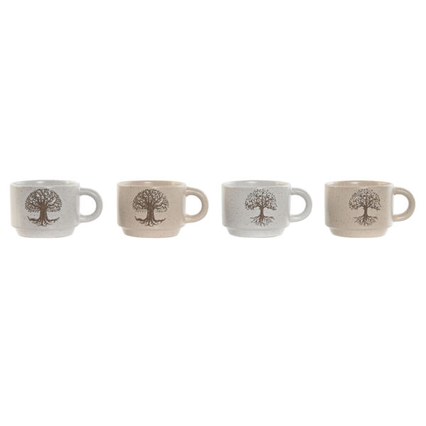 Set di Tazze da Caffè Home ESPRIT Bianco Beige Metallo Gres 150 ml
