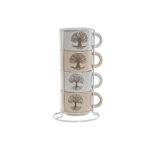 Set di Tazze da Caffè Home ESPRIT Bianco Beige Metallo Gres 150 ml