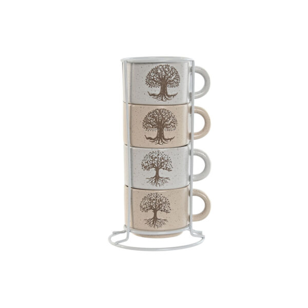 Set di Tazze da Caffè Home ESPRIT Bianco Beige Metallo Gres 150 ml