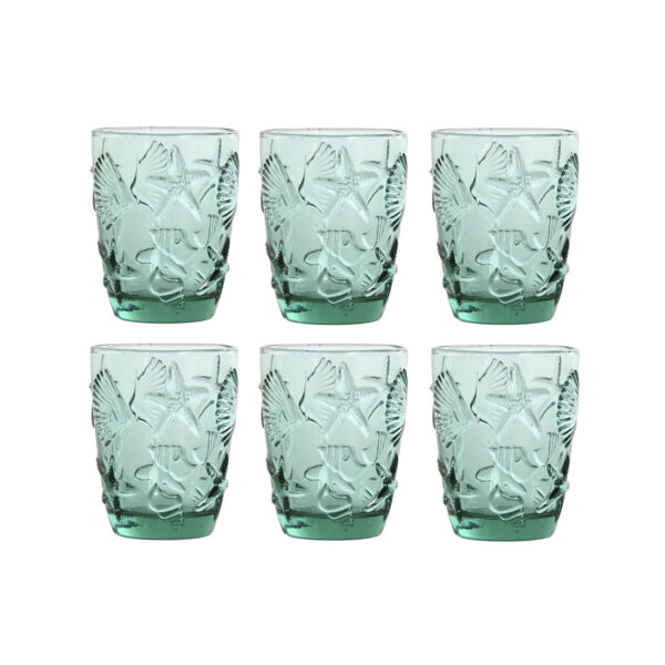 Set di Bicchieri Home ESPRIT Turchese Cristallo Mediterraneo Con rilievo 290 ml (6 Unità)