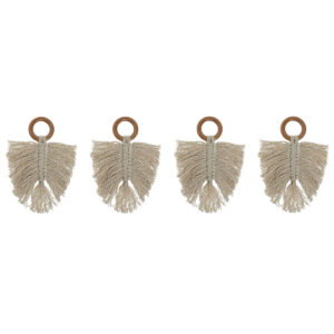 Anello portatovagliolo Home ESPRIT Naturale Acacia Macramé 13 x 1 x 18 cm 4 Pezzi