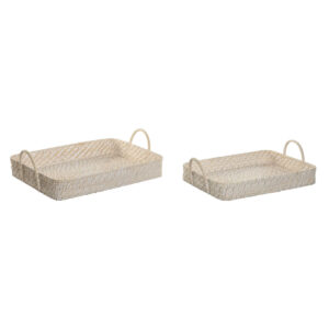 Set di Vassoi Home ESPRIT Bianco Naturale Bambù Rattan 45 x 35 x 13 cm