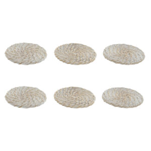 Sottobicchieri Home ESPRIT Bianco Naturale Bambù Rattan 12 x 12 x 6 cm