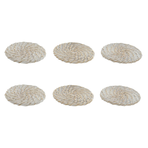 Sottobicchieri Home ESPRIT Bianco Naturale Bambù Rattan 12 x 12 x 6 cm