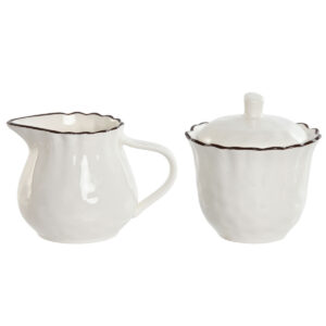 Porta latte e zucchero Home ESPRIT Bianco Marrone Porcellana 250 ml 12 x 8,4 x 8 cm 2 Pezzi