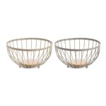 Portafrutta Home ESPRIT Beige Rosa Metallo Legno d'albero della gomma 25 x 25 x 13 cm (2 Unità)