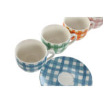 Set di 6 Tazze con Piatto Home ESPRIT Azzurro Verde Arancio Rosa Porcellana Righe Mediterraneo 240 ml