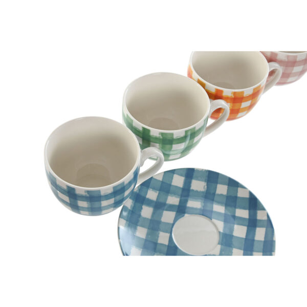 Set di 6 Tazze con Piatto Home ESPRIT Azzurro Verde Arancio Rosa Porcellana Righe Mediterraneo 240 ml