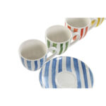 Set di 6 Tazze con Piatto Home ESPRIT Giallo Azzurro Verde Corallo Porcellana Righe Mediterraneo 90 ml