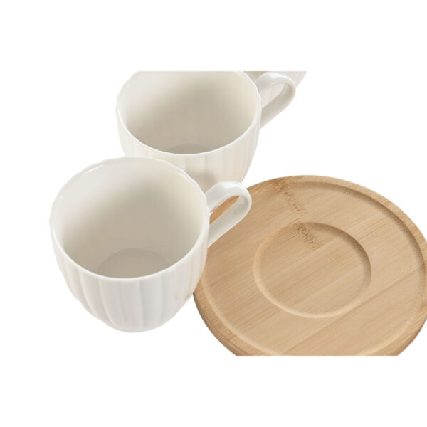 Set di 6 Tazze con Piatto Home ESPRIT Bianco Naturale Bambù Porcellana 220 ml