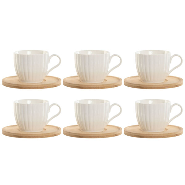Set di 6 Tazze con Piatto Home ESPRIT Bianco Naturale Bambù Porcellana 220 ml
