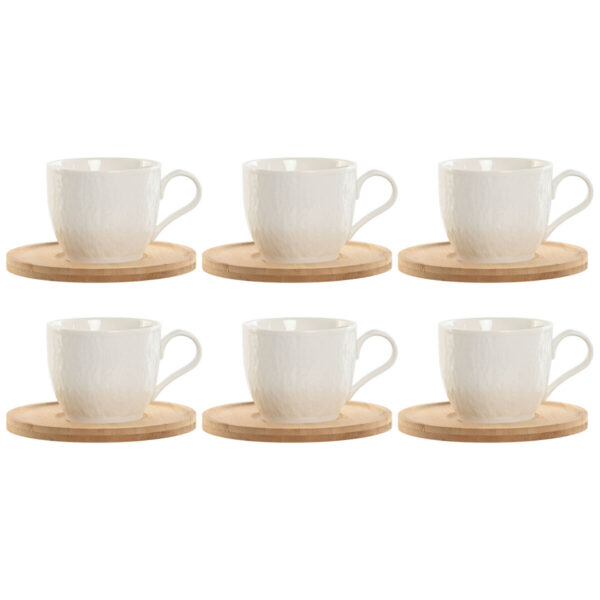 Set di 6 Tazze con Piatto Home ESPRIT Bianco Naturale Bambù Porcellana 220 ml
