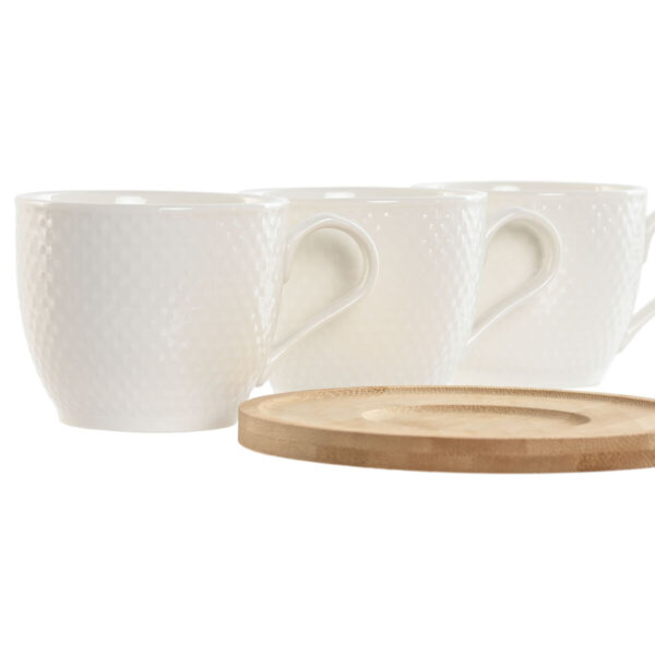 Set di 6 Tazze con Piatto Home ESPRIT Bianco Naturale Bambù Porcellana 220 ml