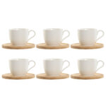 Set di 6 Tazze con Piatto Home ESPRIT Bianco Naturale Bambù Porcellana 220 ml