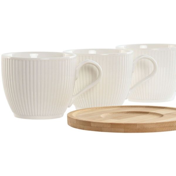 Set di 6 Tazze con Piatto Home ESPRIT Bianco Naturale Bambù Porcellana 220 ml