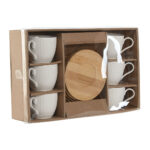 Set di 6 Tazze con Piatto Home ESPRIT Bianco Naturale Bambù Porcellana 220 ml