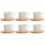 Set di 6 Tazze con Piatto Home ESPRIT Bianco Naturale Bambù Porcellana 220 ml