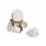 Set di Tazze da Caffè Home ESPRIT Bianco Bambù Porcellana 200 ml