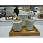 Portazucchero Home ESPRIT Bianco Bambù Porcellana 19,5 x 9 x 17 cm 2 Pezzi
