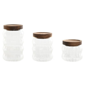 Set di 3 Barattoli Home ESPRIT Trasparente Naturale 550 ml 750 ml 3 Pezzi