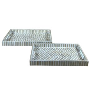 Vassoio per aperitivi Home ESPRIT Bianco Marrone Tropicale 46 x 27 x 4,5 cm (2 Unità)