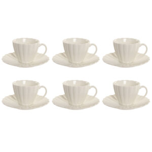 Set di 6 Tazze con Piatto Home ESPRIT Bianco Porcellana 150 ml