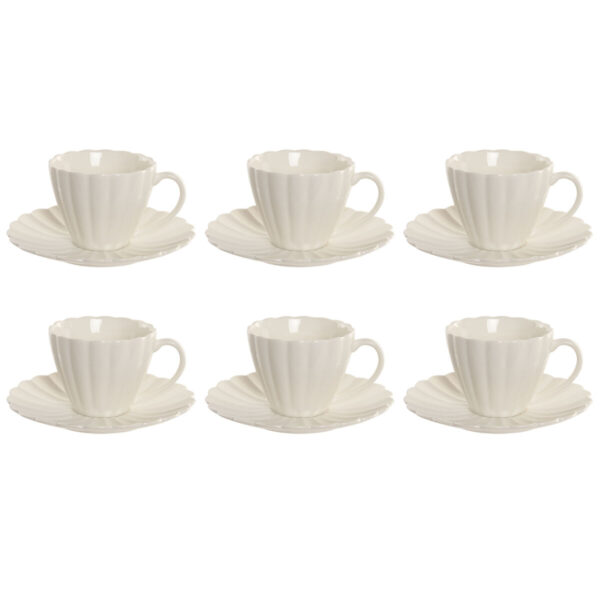 Set di 6 Tazze con Piatto Home ESPRIT Bianco Porcellana 150 ml