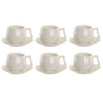 Set di 6 Tazze con Piatto Home ESPRIT Bianco Porcellana 120 ml