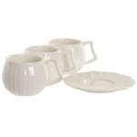 Set di 6 Tazze con Piatto Home ESPRIT Bianco Porcellana 120 ml