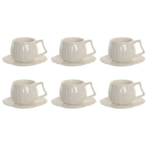 Set di 6 Tazze con Piatto Home ESPRIT Bianco Porcellana 120 ml