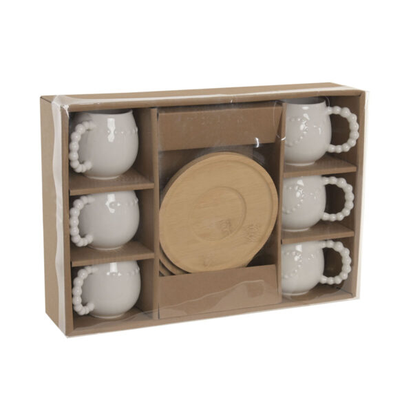 Set di 6 Tazze con Piatto Home ESPRIT Bianco Bambù Porcellana 150 ml