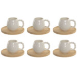 Set di 6 Tazze con Piatto Home ESPRIT Bianco Bambù Porcellana 150 ml