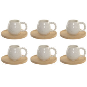Set di 6 Tazze con Piatto Home ESPRIT Bianco Bambù Porcellana 150 ml