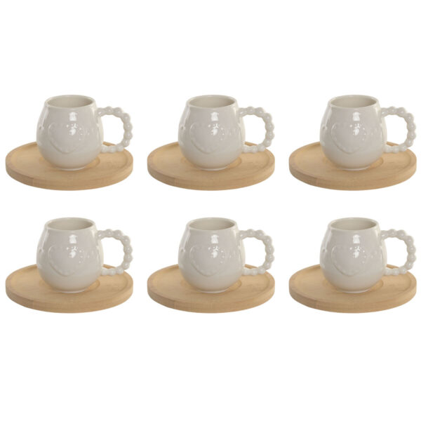 Set di 6 Tazze con Piatto Home ESPRIT Bianco Bambù Porcellana 150 ml