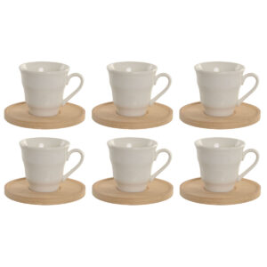 Set di 6 Tazze con Piatto Home ESPRIT Bianco Bambù Porcellana 90 ml