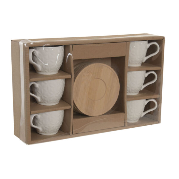 Set di 6 Tazze con Piatto Home ESPRIT Bianco Bambù Porcellana 90 ml
