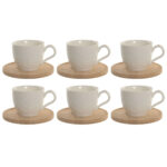 Set di 6 Tazze con Piatto Home ESPRIT Bianco Bambù Porcellana 90 ml