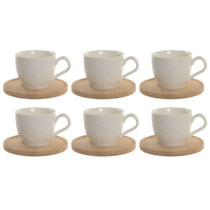 Set di 6 Tazze con Piatto Home ESPRIT Bianco Bambù Porcellana 90 ml