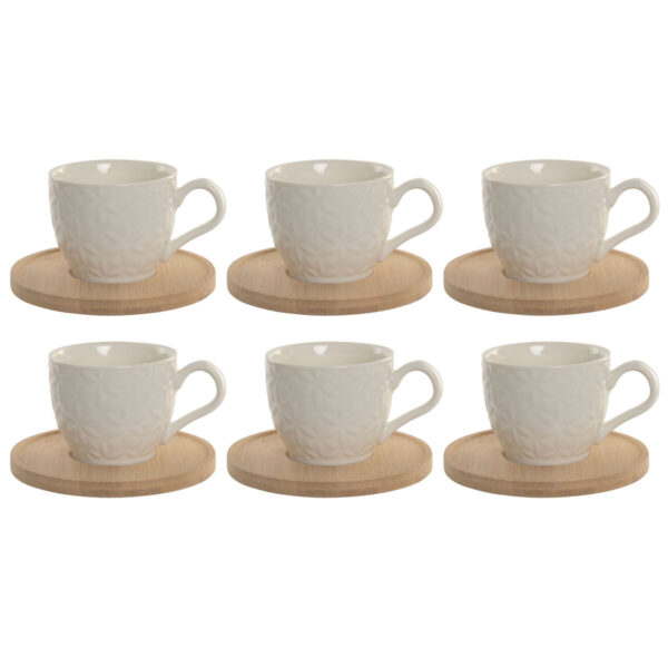 Set di 6 Tazze con Piatto Home ESPRIT Bianco Bambù Porcellana 90 ml