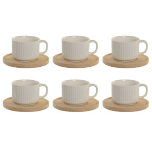 Set di 6 Tazze con Piatto Home ESPRIT Bianco Bambù Porcellana 90 ml