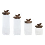 Set di 4 Barattoli Home ESPRIT Trasparente Naturale 1,3 L 4 Pezzi