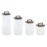 Set di 4 Barattoli Home ESPRIT Trasparente Naturale 4 Pezzi